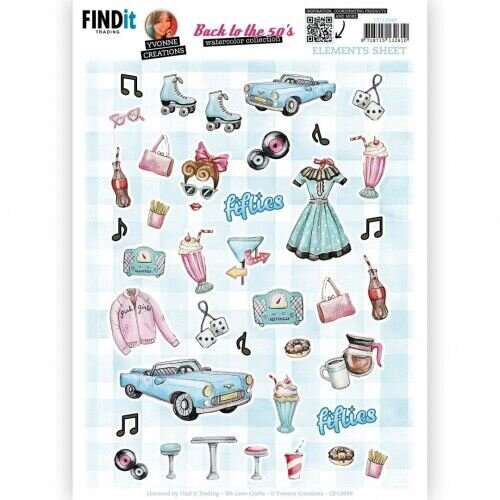 CD12049 - 10 stuks knipvel - Yvonne Creations - Back to the fifties - Small Elements A