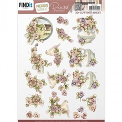 CD11999 - 10 stuks knipvel - Precious Marieke - Painted Pansies - Pink