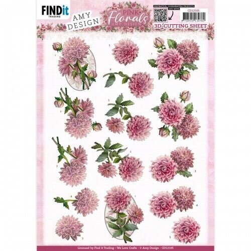 CD12105 - 10 stuks knipvel- Amy Design - Pink Florals - Dahlia