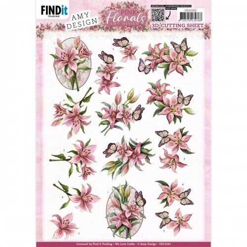 CD12103 - 10 stuks knipvel- Amy Design - Pink Florals - Lillies