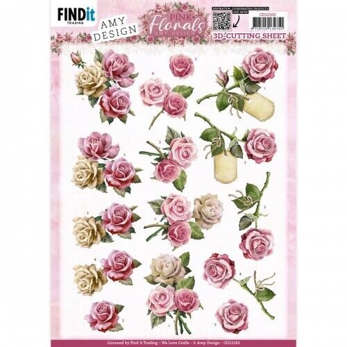 CD12102 - 10 stuks knipvel- Amy Design - Pink Florals - Roses