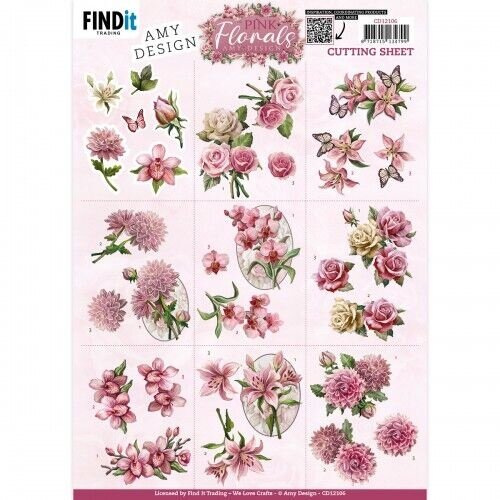 CD12106 - 10 stuks knipvel - Amy Design - Pink Florals - Mini