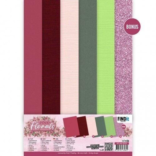 AD-A4-10029 - Linen Cardstock Pack - Amy Design - Pink Florals - A4