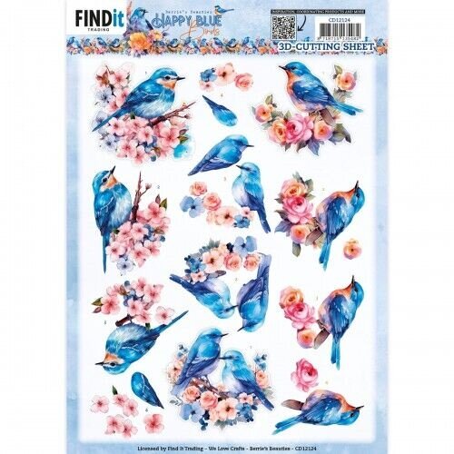 SB10903 - Uitdrukvel - Berries Beauties - Happy Blue Birds - Birds in Pink