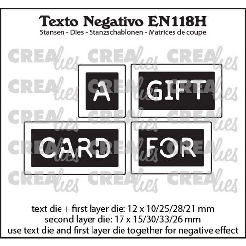 Crealies Crealies Texto Negativo A GIFT CARD FOR  - EN (H) EN118H 12x10/25/28/21 - 17x15/30/33/26 mm