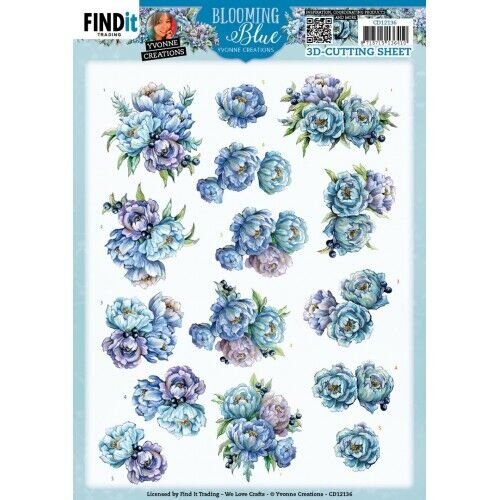 Yvonne Creations CD12136 - 10 stuks knipvel - Yvonne Creations - Blooming Blue - Blueberry