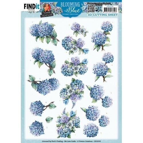 Yvonne Creations CD12135 - 10 stuks knipvel - Yvonne Creations - Blooming Blue - Hydrangea