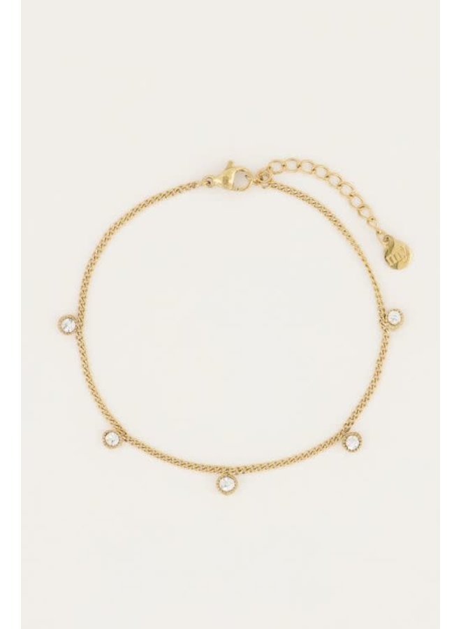 Armband Vijf Strass Rondjes Goud