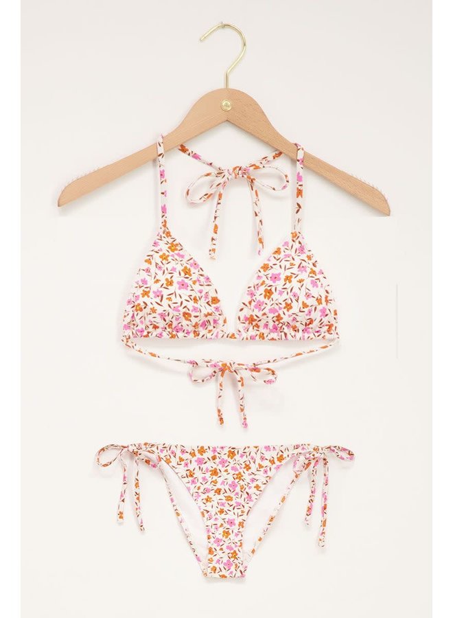 Beige Triangel Bikini Set met Bloemenprint