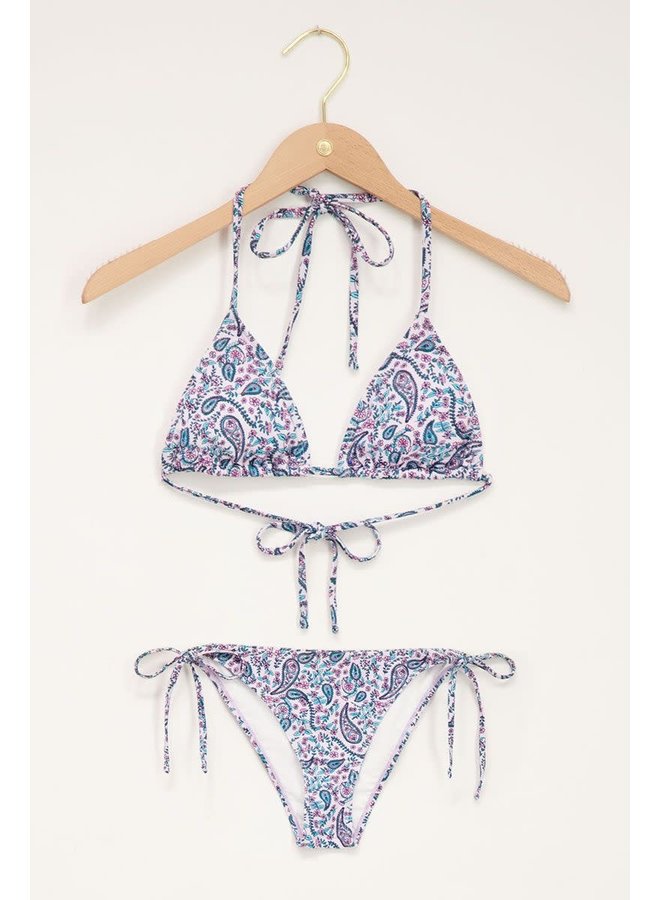 Blauwe Triangel Bikini Set met Paisly Print