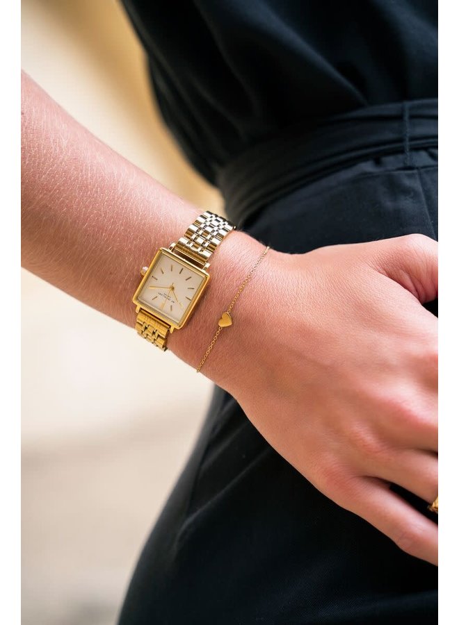 Vierkant Horloge met Witte Wijzerplaat Goud