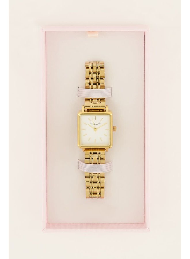 Vierkant Horloge met Witte Wijzerplaat Goud
