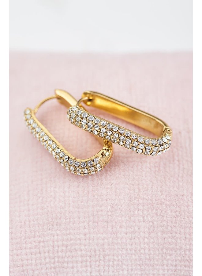 Rechthoekige Oorhangers met Steentjes Goud