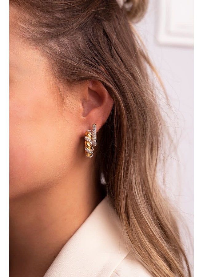 Rechthoekige Oorhangers met Steentjes Goud