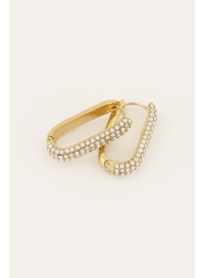 Rechthoekige Oorhangers met Steentjes Goud