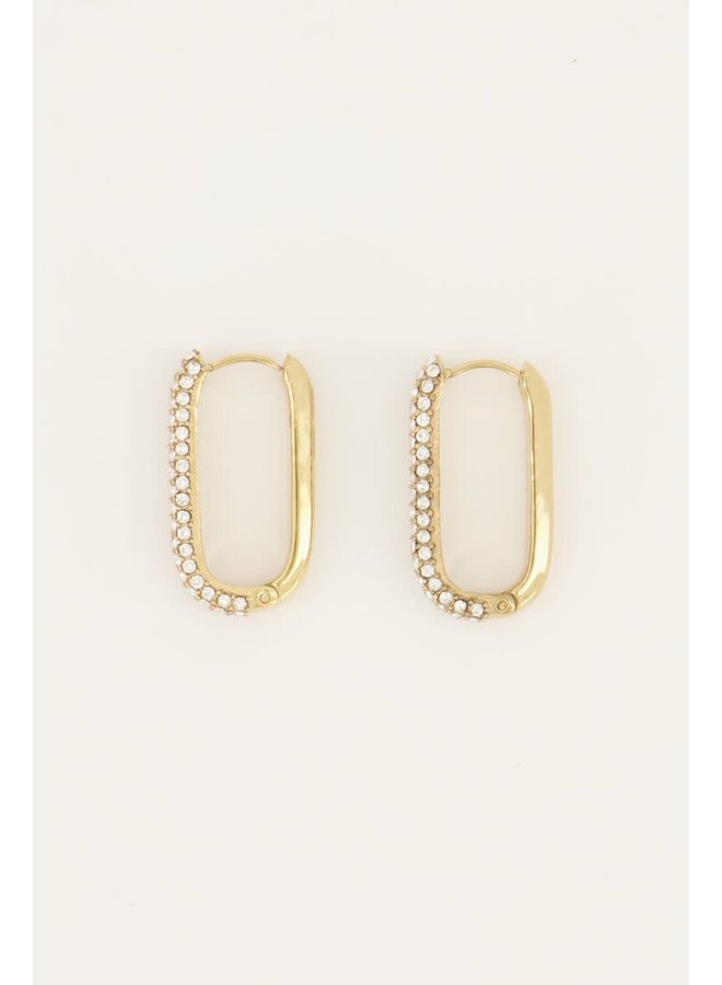 Rechthoekige Oorhangers met Steentjes Goud