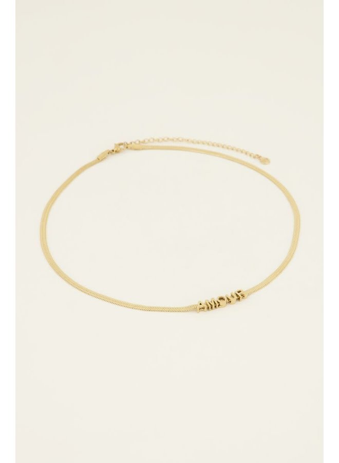 Platte Schakelketting met Amour Tekst Goud