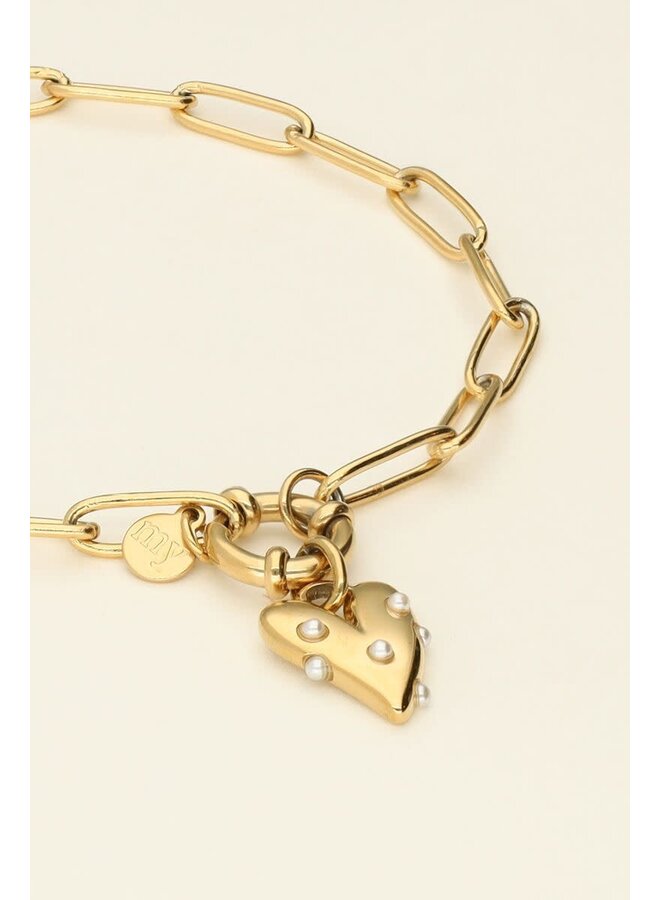 Armband met Groot Hart & Parels Goud