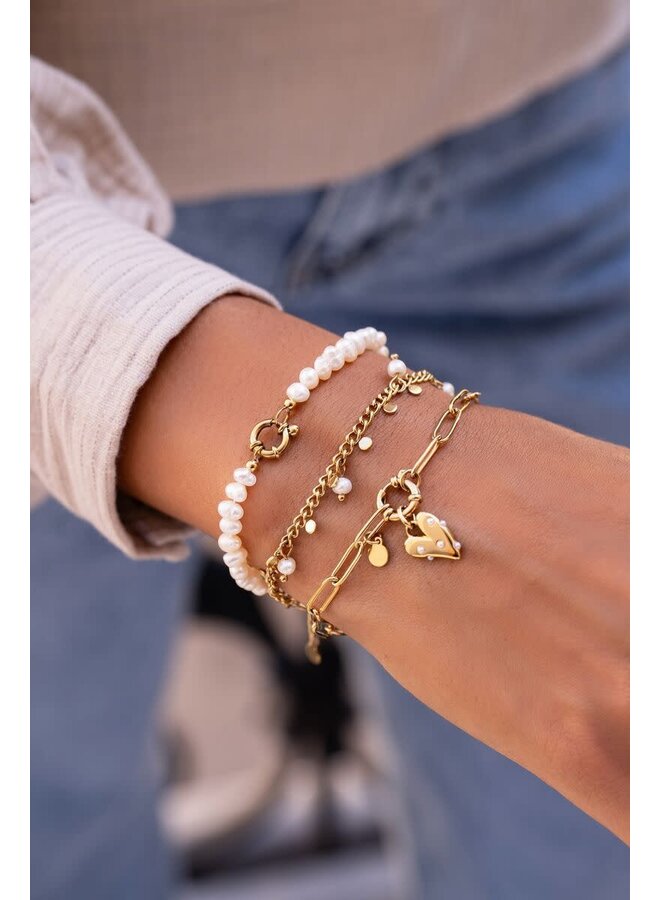 Armband met Groot Hart & Parels Goud