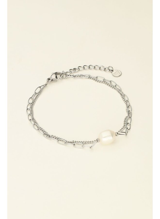 Armband met Schakels & Parel Zilver