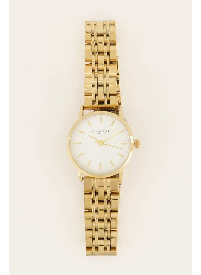 Rond Horloge met Kleine Witte Wijzerplaat Goud