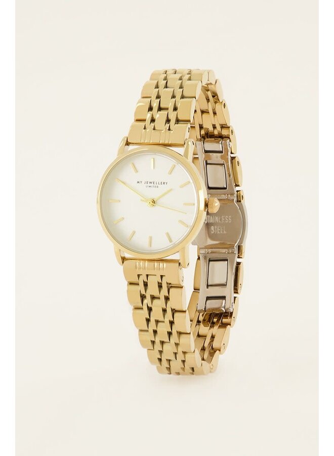 Rond Horloge met Kleine Witte Wijzerplaat Goud