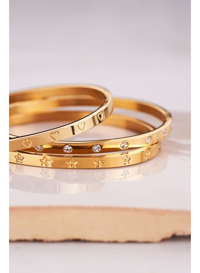 Bangle met Gegraveerde Hartjes Goud