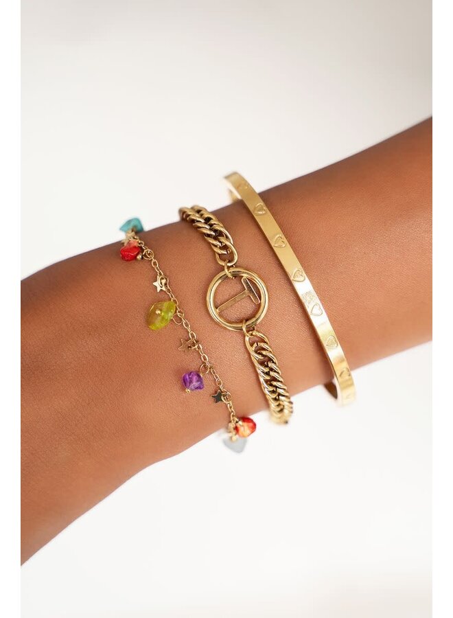 Bangle met Gegraveerde Hartjes Goud