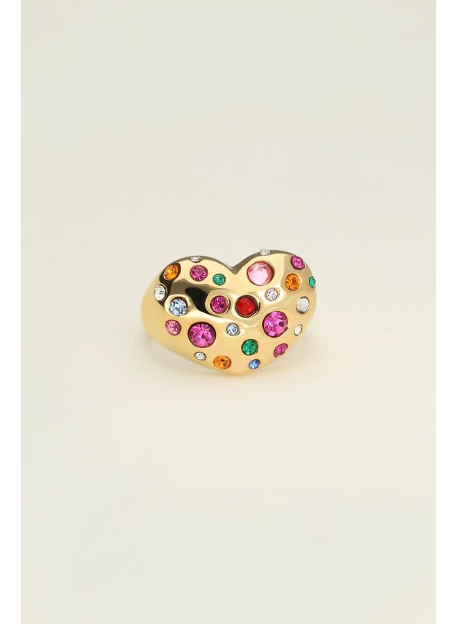Universe Statement Ring met Hart & Gekleurde Steentjes Goud