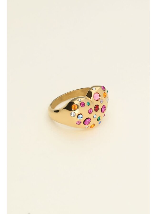 Universe Statement Ring met Hart & Gekleurde Steentjes Goud