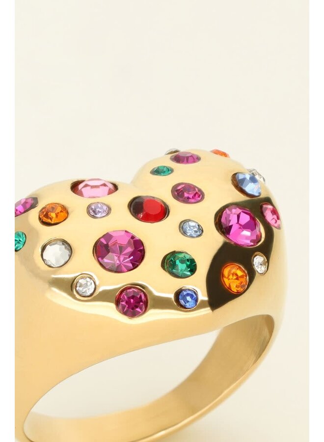 Universe Statement Ring met Hart & Gekleurde Steentjes Goud
