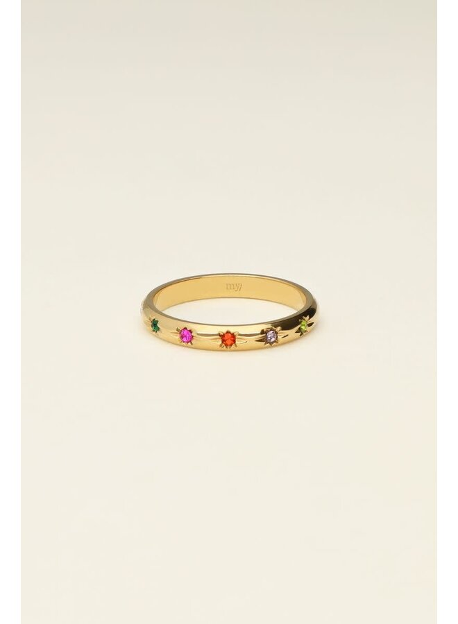 Universe Ring met Gekleurde Steentjes Goud