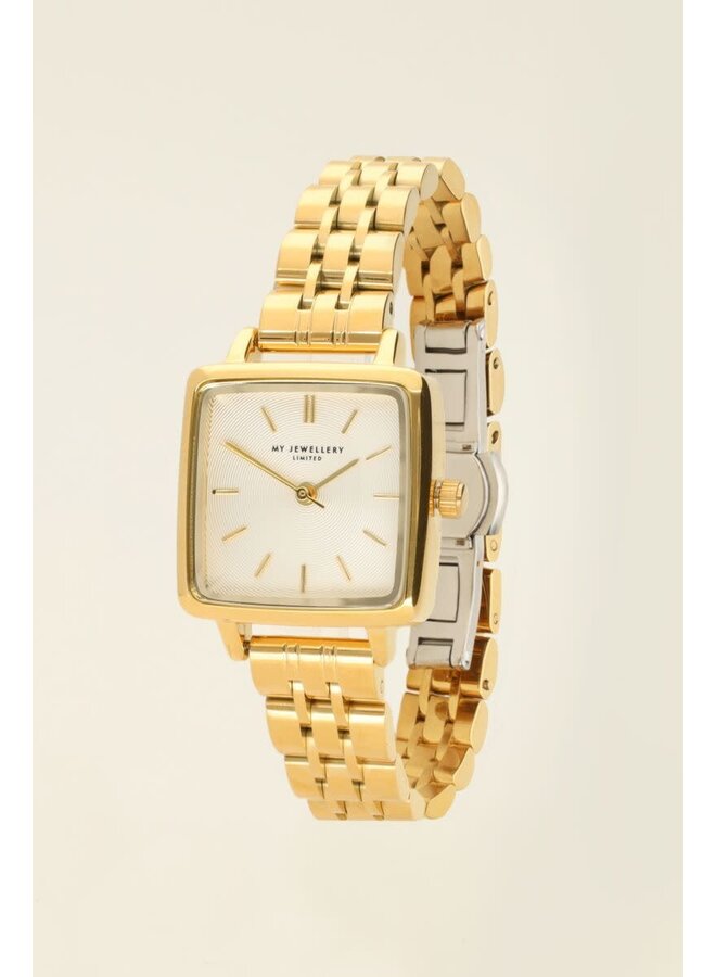 Vierkant Horloge met Schakelband Goud