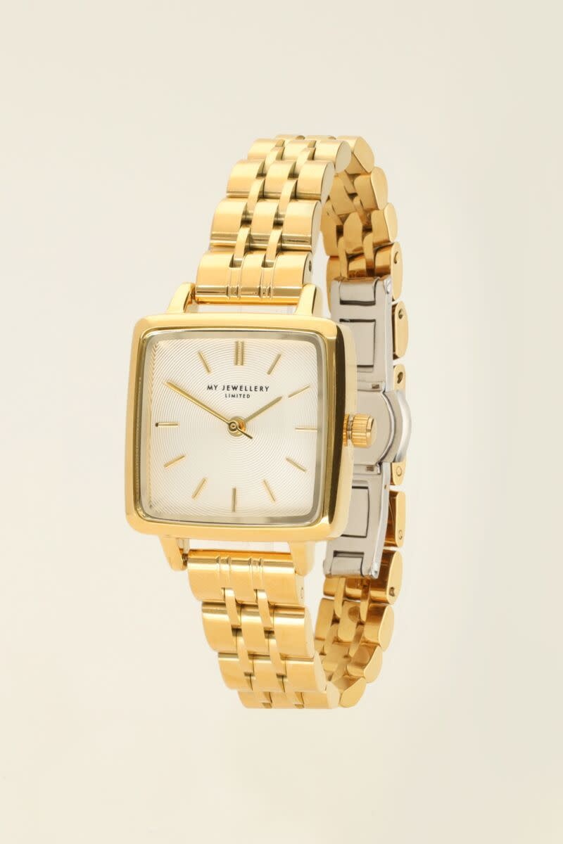 Vierkant Horloge met Schakelband Goud Feliz Tienen