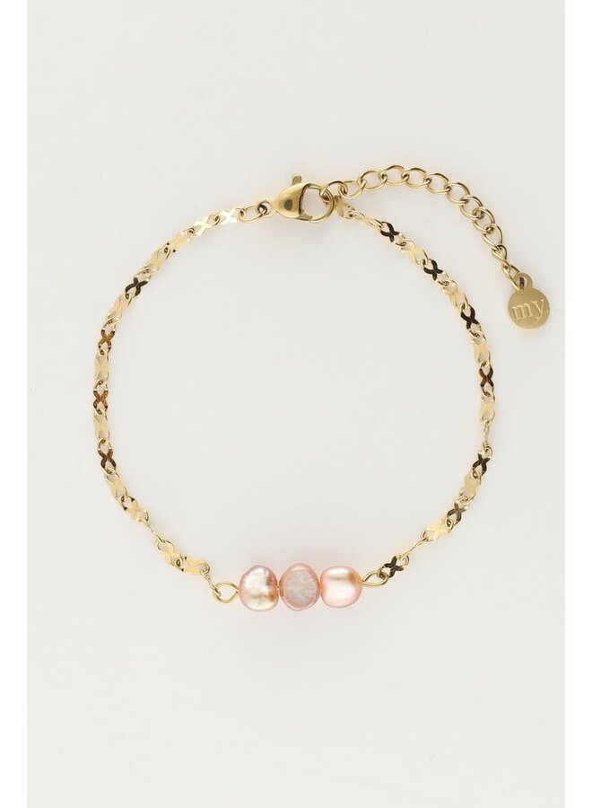 Armband met Drie Paarse Parels Goud