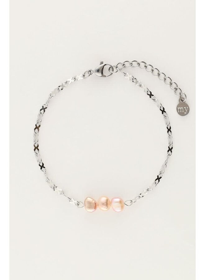 Armband met Drie Paarse Parels Zilver