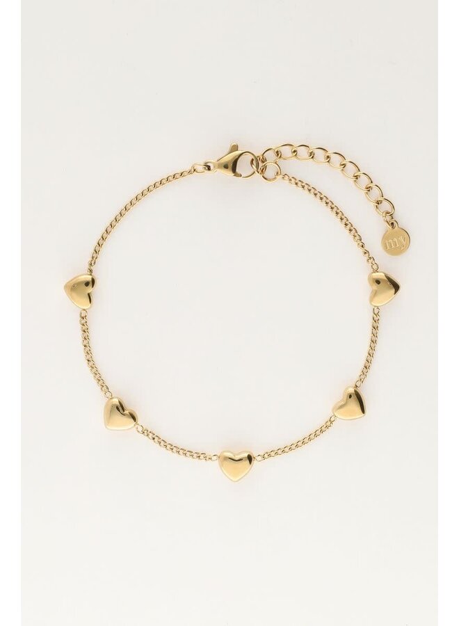 Valentijn Armband met Vijf Hartjes Goud