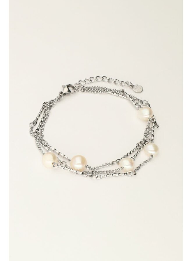 Valentijn Armband met Drie Kettinkjes & Parels Zilver