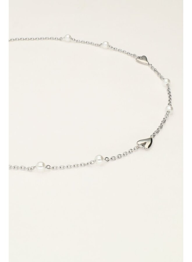 Valentijn Ketting met Hartjes & Parels Zilver