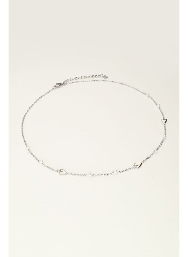 Valentijn Ketting met Hartjes & Parels Zilver