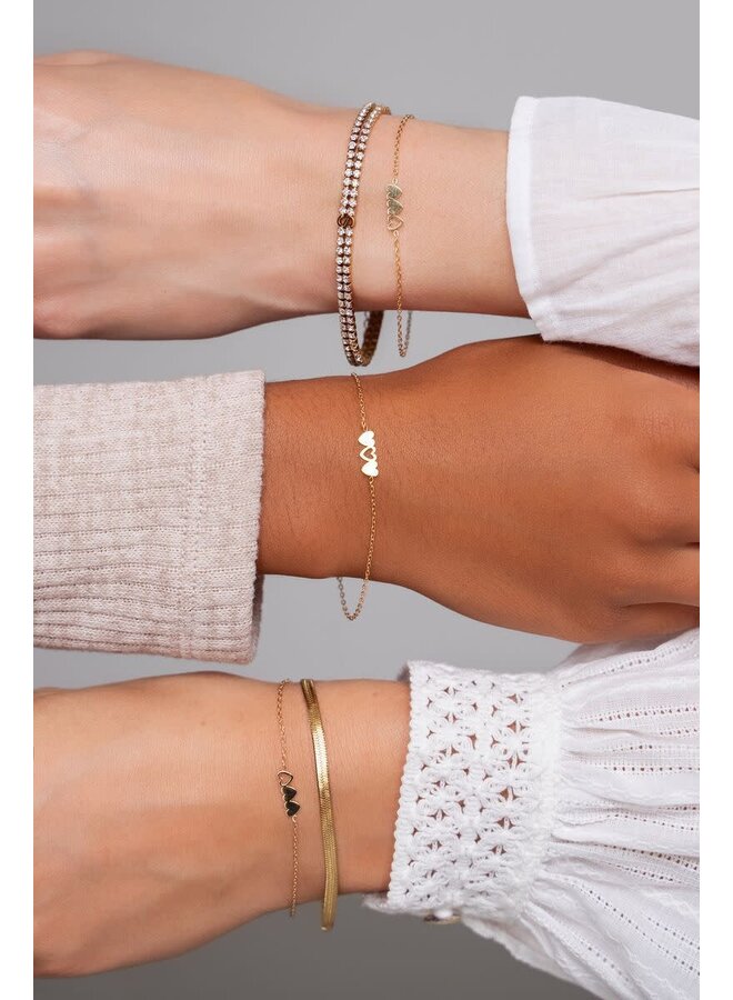 Armbanden Set Hartjes Twee Goud en één Zilver