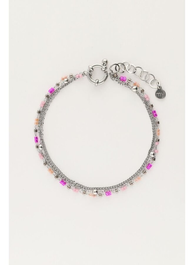 Driedubbele Armband met Roze Kralen Zilver