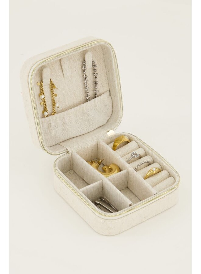 Beige Linnen Look Sieraden Etui