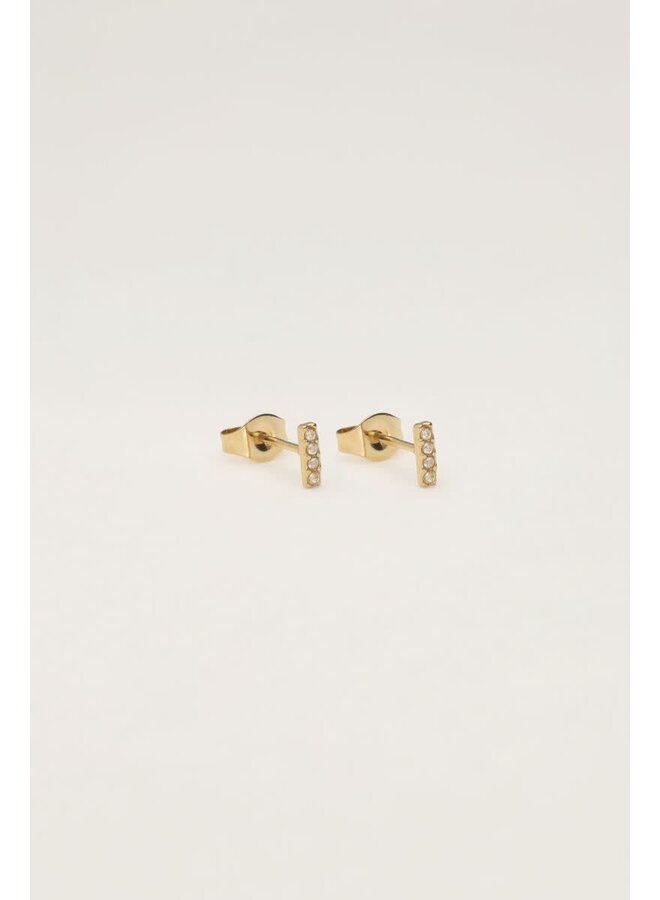 Studs Staafje met Strass Steentjes Goud
