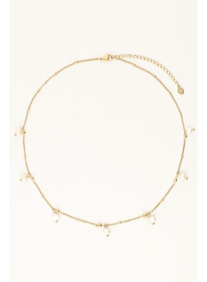 Minimalistische Ketting met Bolletjes & Parels Goud