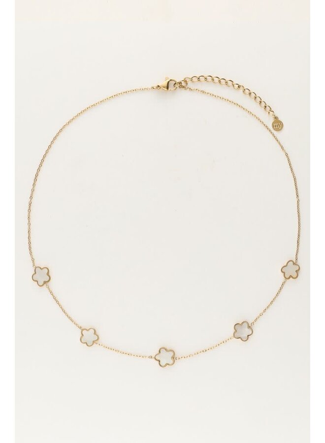 Minimalistische Ketting met Parelmoer Bloemen Goud