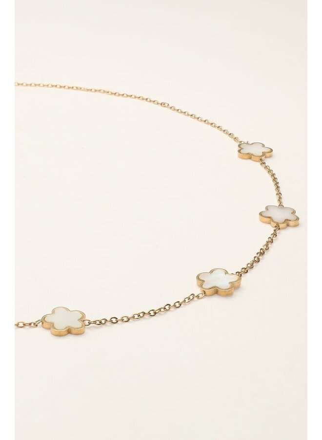 Minimalistische Ketting met Parelmoer Bloemen Goud