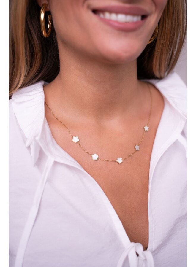 Minimalistische Ketting met Parelmoer Bloemen Goud