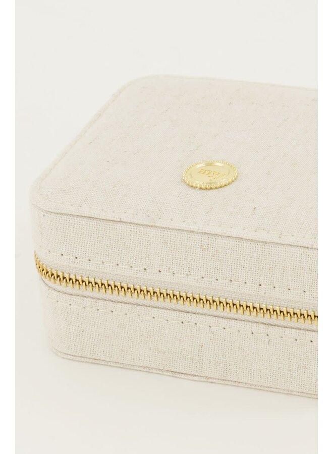 Beige Linnen Look Sieraden Etui Medium