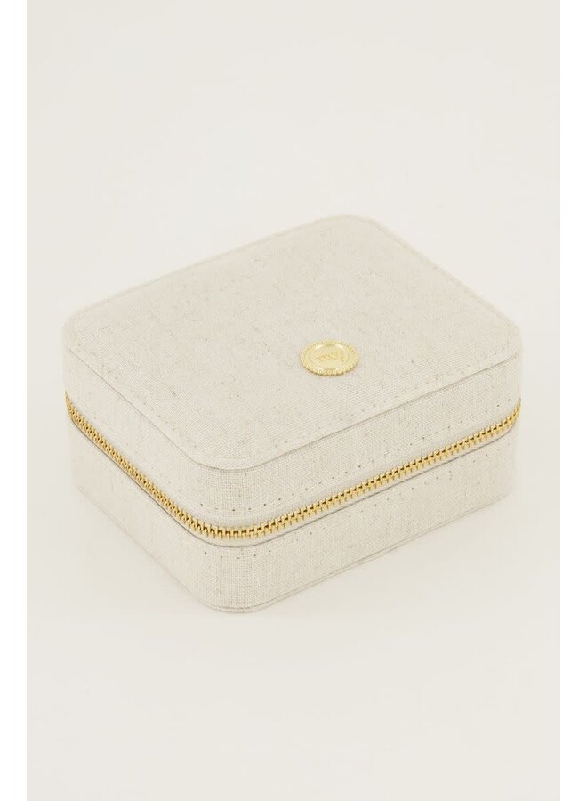 Beige Linnen Look Sieraden Etui Medium